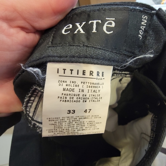 EXTE black jeans.  Size 33. They have a shine/sheen quality to them. - Picture 2 of 6